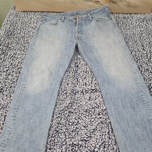 VINTAGE Levi's 501 - STONE WASHED - Light Blue Straight Fit Jeans